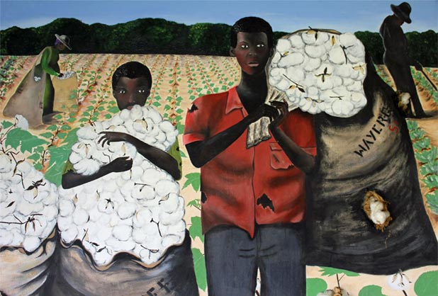 Cotton Pickers Mixed Media Painting