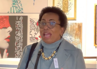 Dr Shirley Jackson Whittaker, opening reception, Mill District Local Art Gallery, Amherst, Massachusetts - Discussing Tote2Vote.com